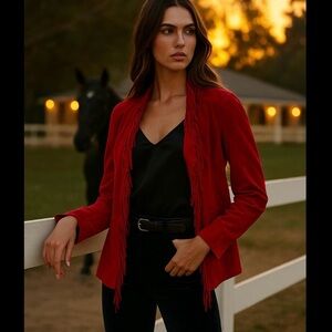 Dialogue Suede Leather Cowboy Fringe Jacket Medium